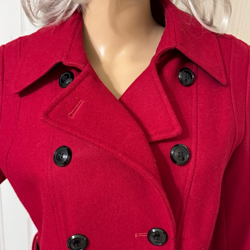 ANA Wool Red Double Breasted Jacket Coat Sz Medium - Picture 7 of 16